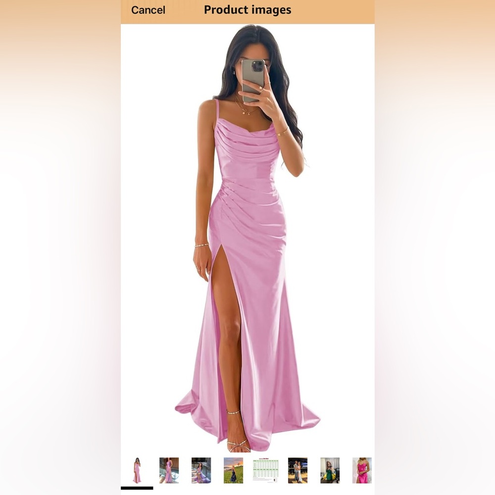 Amazon Pink Satin Cowl Neck Maxi Dress with High Leg Slit